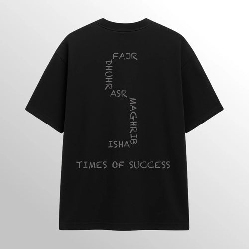 Black t-shirt with prayer times written