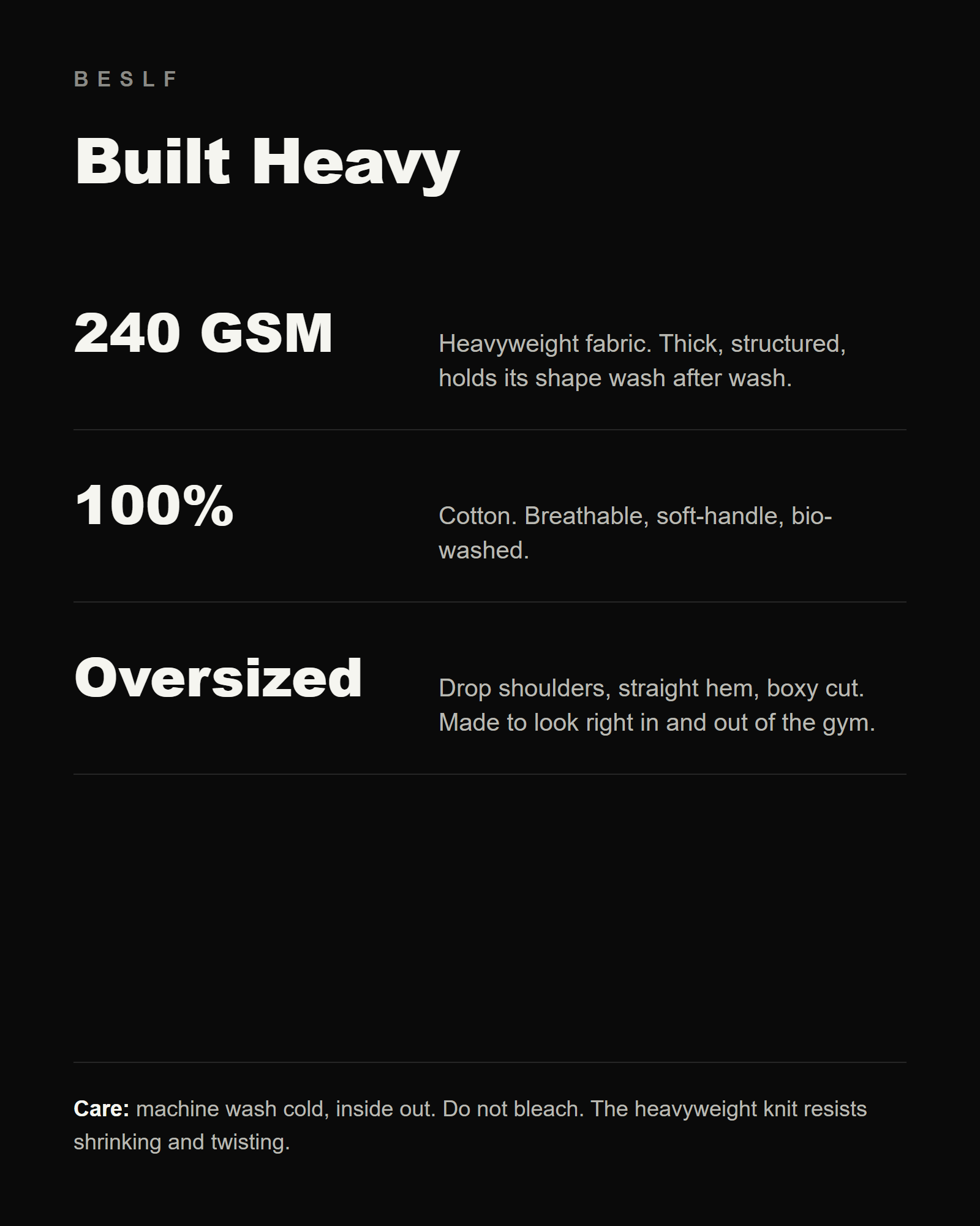 240 GSM heavyweight 100% cotton fabric details — BESLF oversized tee