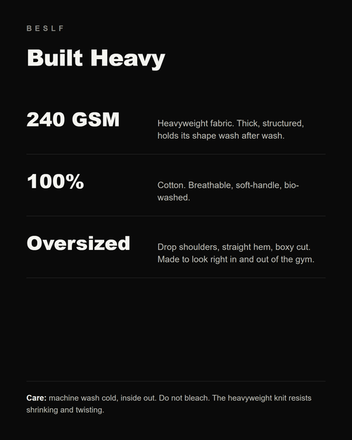 240 GSM heavyweight 100% cotton fabric details — BESLF oversized tee